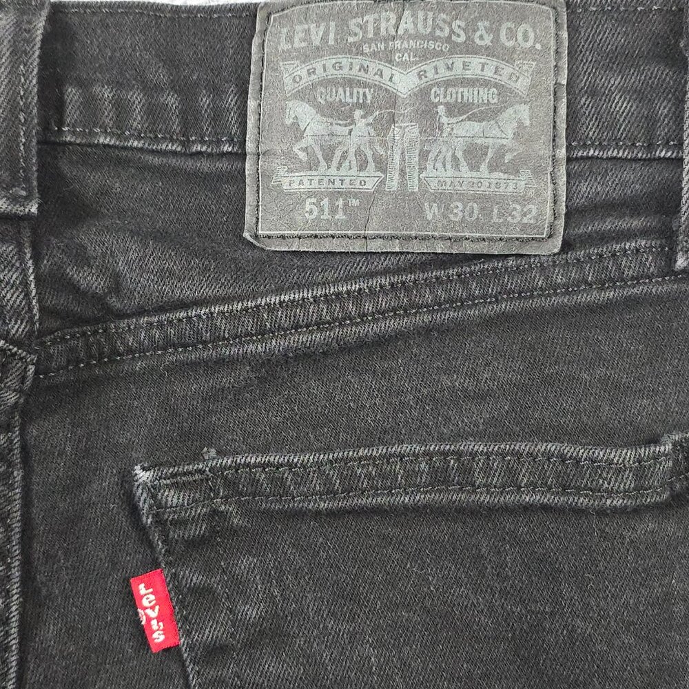 Levi's 511 Slim Fit Black Jeans Mens 30x32 Dark Wash Denim Classic - Picture 9 of 9